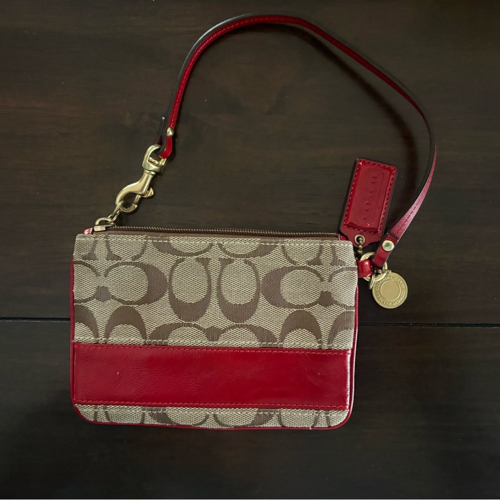 Coach Red and Brown Signature Wristlet - Picture 2 of 5